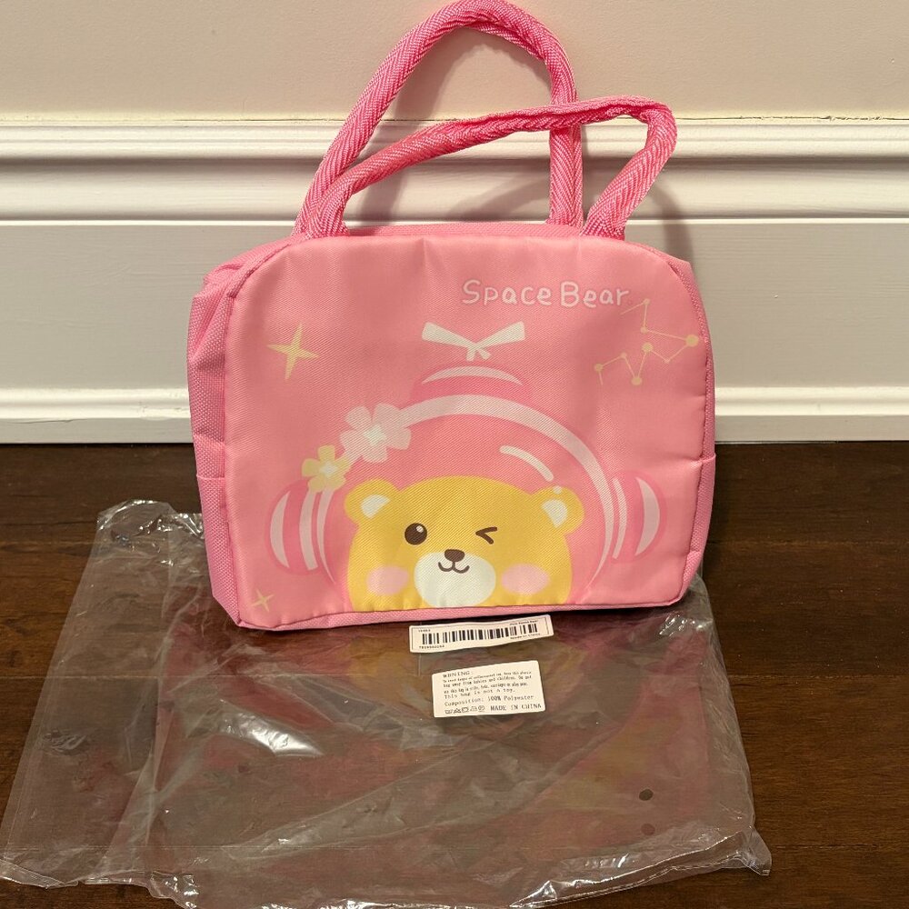 Pink Space Bear Kids Lunch Bag with Aluminum Foil - Brand New Condition